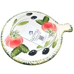 La Tavola Hand Painted Italian Ceramic Tomato & Olive Trivet NWT